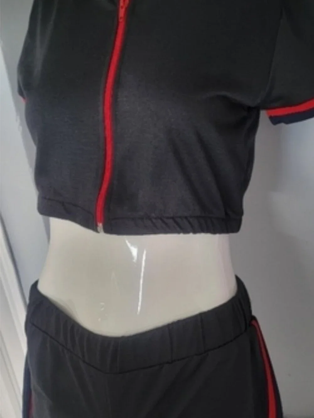 New Black & Red Stripes Short Sleeve Hoodie & Shorts Set